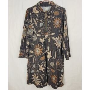 Spartina 449 Nora brown botanical floral half zip dress Size XL Boho Preppy